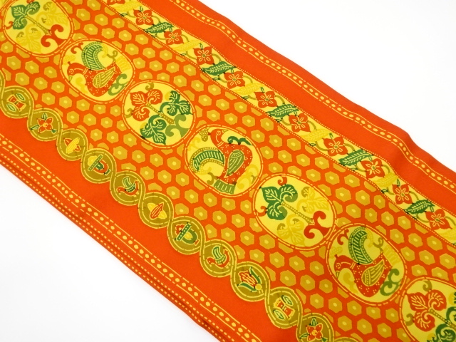 JAPANESE NAGOYA OBI / SHIOZE / FLOWER & BIRD